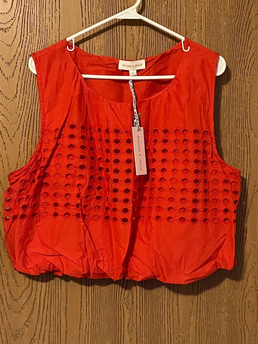 NWT Jennifer & Grace Coral Eyelet Bubble Hem Crop Top XL